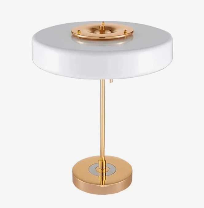 Lampe de chevet doré avec abat-jour en verre blanc Drawing