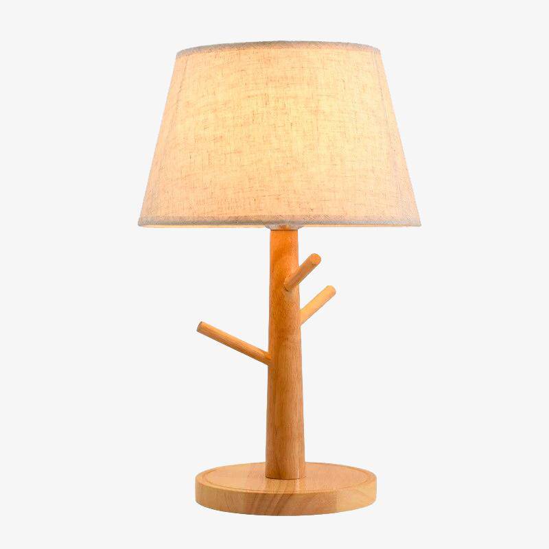 Lampe de chevet LED arbre en bois avec abat-jour en tissu