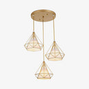 Lustre à suspensions à cages coniques dorées