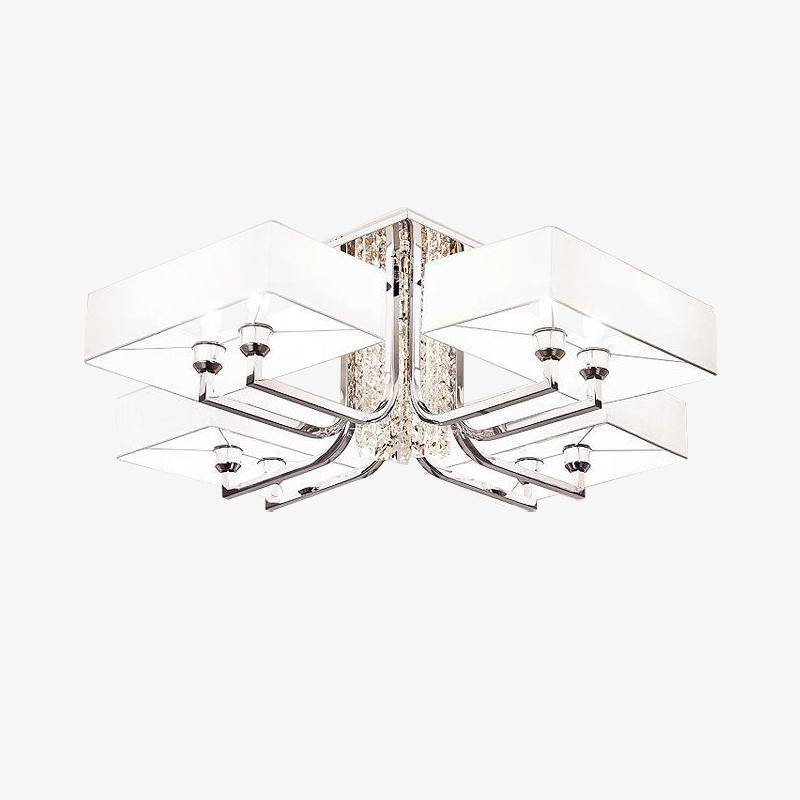 Chrome-plated crystal and glass design chandelier with large lampshade Luxe