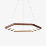 Hexagonal wooden chandelier with LED