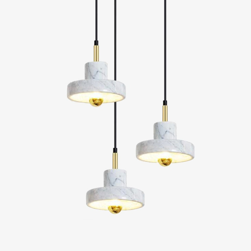 LED design chandelier with lampshade in white marble Luxia