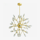 Lustre design LED doré avec plusieurs ampoules cristal
