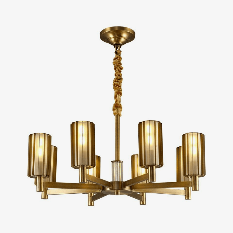 Lustre design LED en métal avec plusieurs abat-jours dorés Luxury