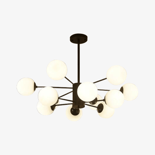 Lustre design noir avec plusieurs branches et lampe en verre Vintage - vue 4 sur 4