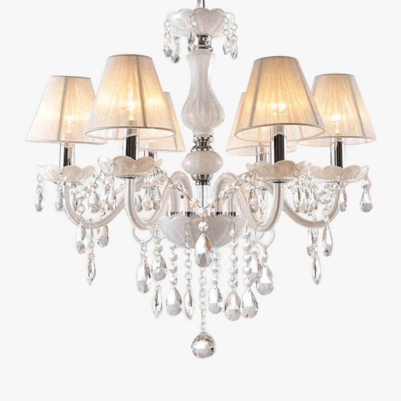 Crystal chandelier with lampshade fabric