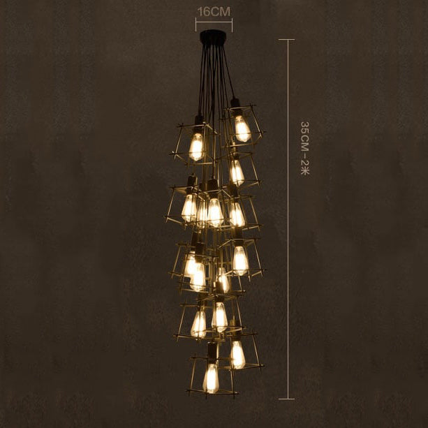 Industrial chandelier with cubic hanging lamps Onigun