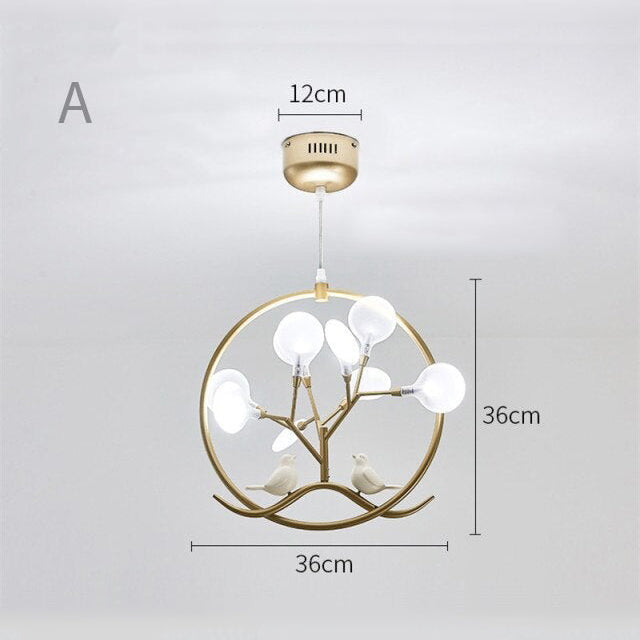 Lustre moderne avec arbre et oiseaux dans anneau Rhym - vue 14 sur 18