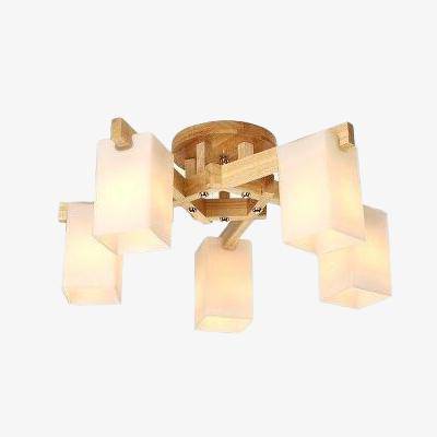 Modern wooden LED chandelier with several Nordic shades