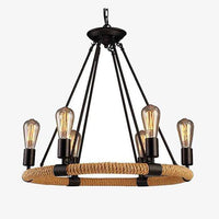 Suspension rustique en métal avec cordage rond