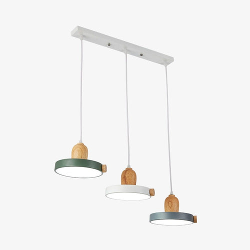 Lustre scandinave circulaire en bois et métal coloré Carmina