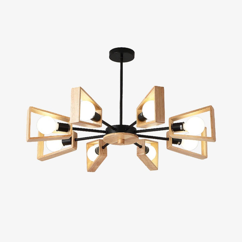 Scandinavian LED chandelier with wooden lamps Rauwl