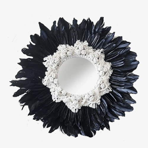 Miroir décoratif mural rond à plumes noires et blanches Modern - vue 2 sur 3