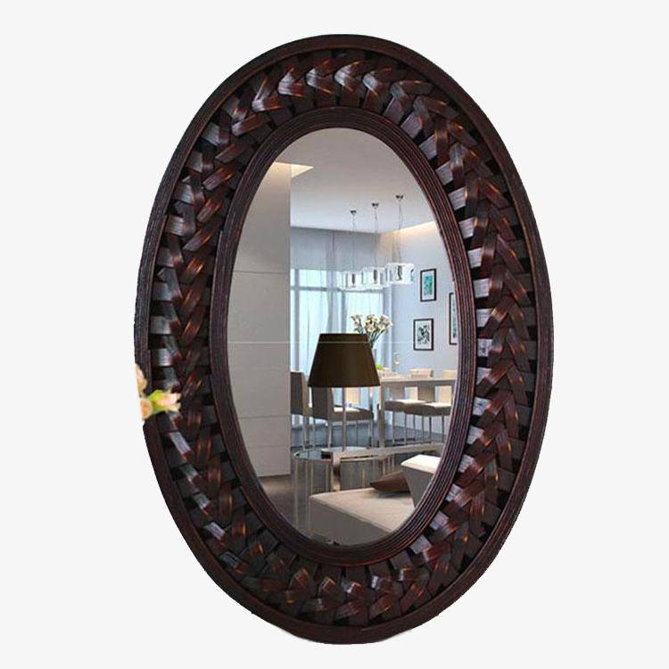 Miroir mural décoratif ovale en bois foncé tressé - vue 4 sur 3