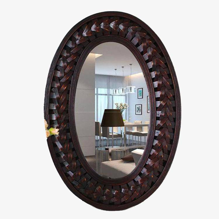 Decorative oval wall mirror in dark woven wood