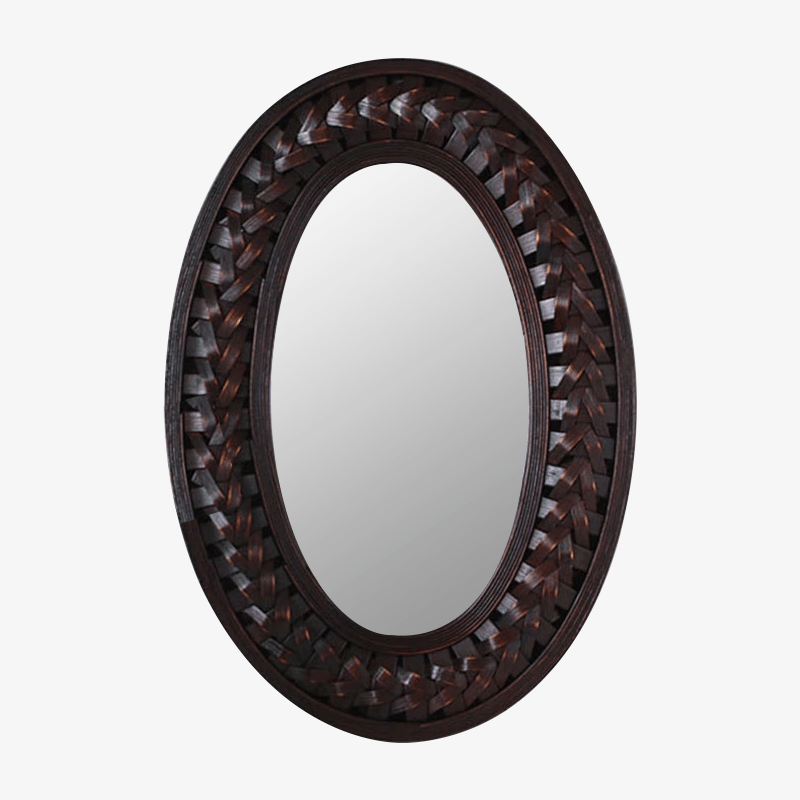 Espejo decorativo de pared ovalado de madera tejida oscura