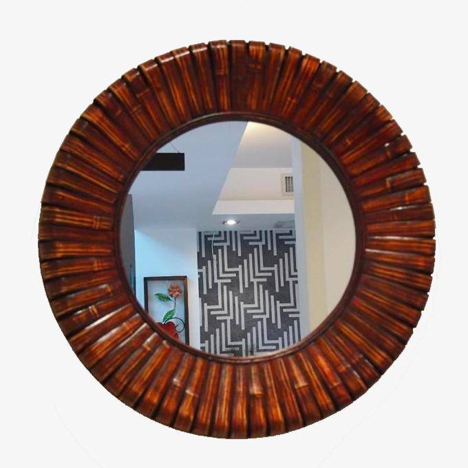 Miroir mural décoratif rond en bois bambou - vue 4 sur 7
