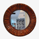 Miroir mural décoratif rond en bois bambou