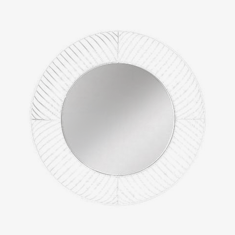Round decorative metal wall mirror in white Lattice