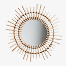 Miroir mural décoratif rond en rotin doré Rattan