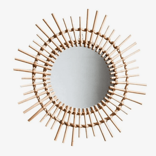Miroir mural décoratif rond en rotin doré Rattan