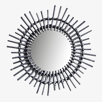 Miroir mural décoratif rond en rotin noir Rattan