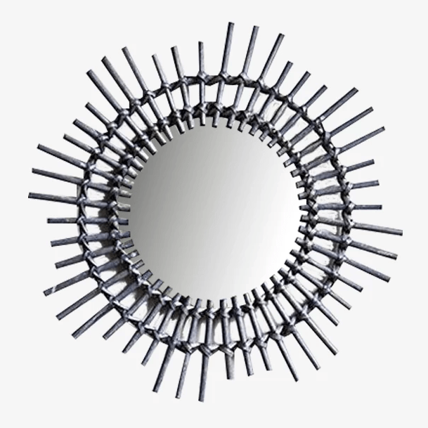 Round decorative wall mirror in black rattan Rattan