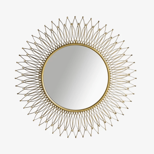 Espejo de pared redondo de metal central dorado