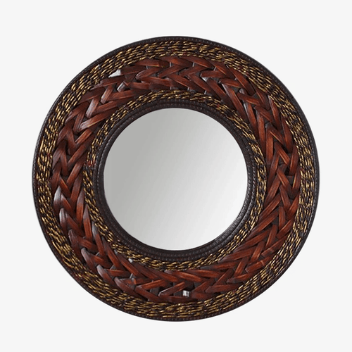 Miroir mural rond en bois tressé Antique