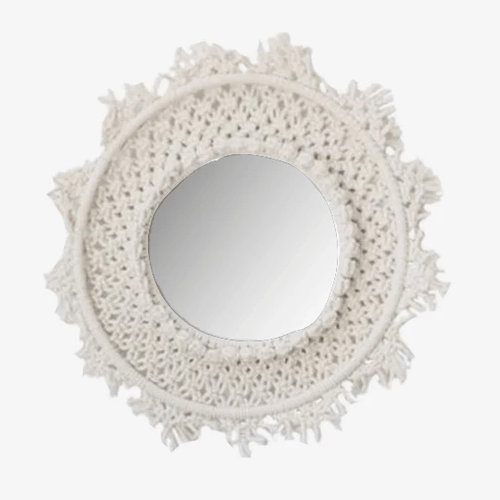 Miroir mural rond en tissu beige Bohemian - vue 2 sur 7