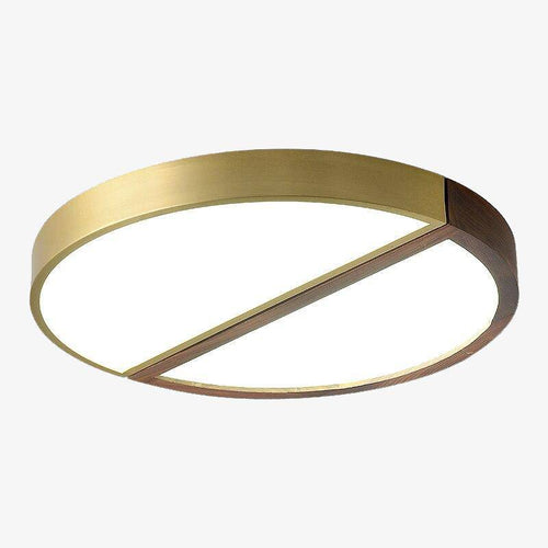 Plafonnier design à LED rond en bois et métal doré