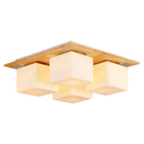 Plafonnier design en bois avec lampes rectangles