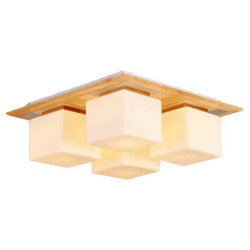 Plafonnier design en bois avec lampes rectangles