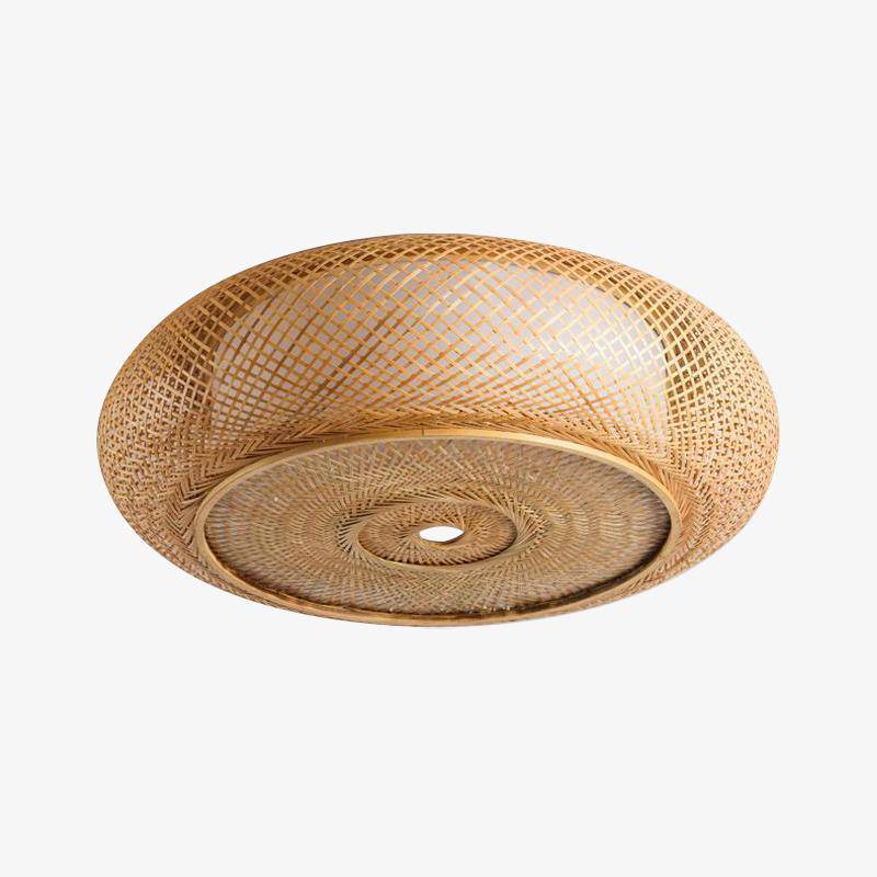 Round LED Rattan Ceiling Light Woven Style