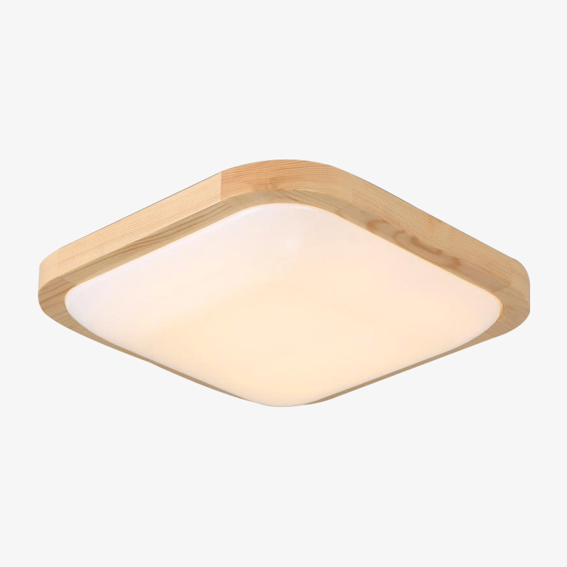 Plafonnier en bois à LED carré aux bords arrondis Tatami