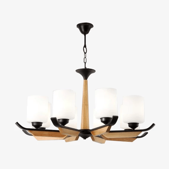 Lustre LED en bois avec lampes cylindriques en verre Contemporary