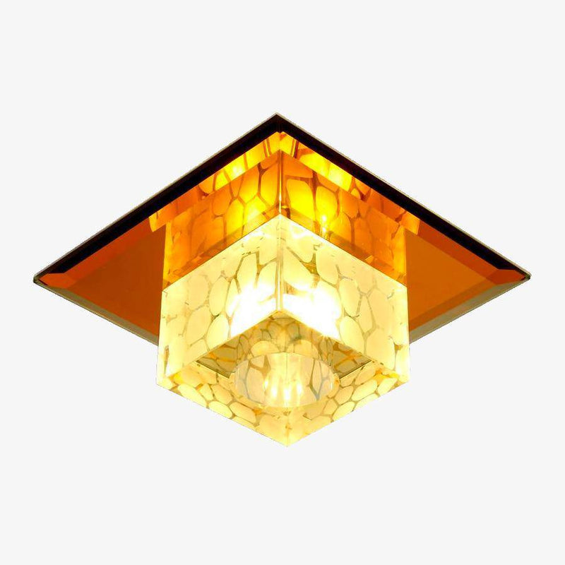Plafonnier LED en cristal cubique et base chromée
