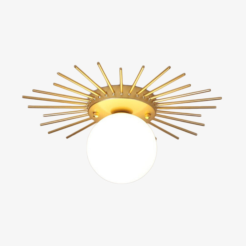 Modern LED ceiling light with metallic sun and Sana globe