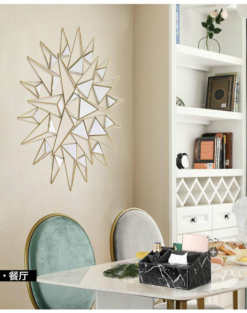 Grand miroir mural design à triangles 3D