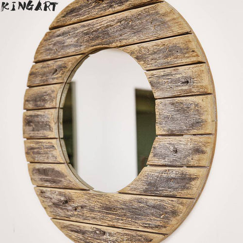 Miroir mural décoratif rond en bois effet plancher - vue 5 sur 8