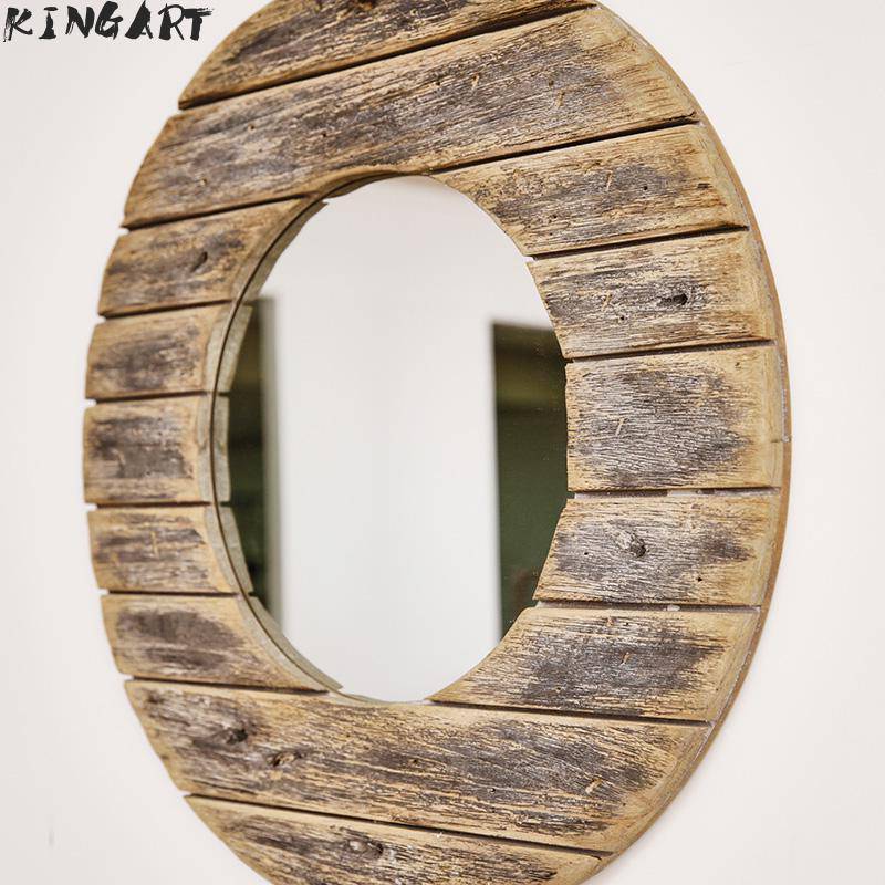 Miroir mural décoratif rond en bois effet plancher