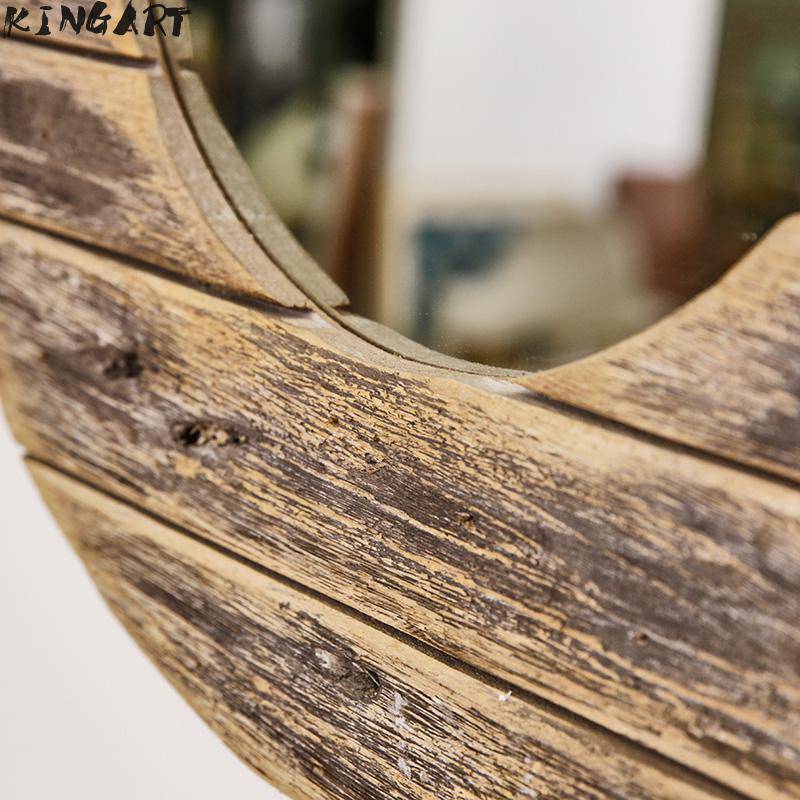 Miroir mural décoratif rond en bois effet plancher - vue 3 sur 8