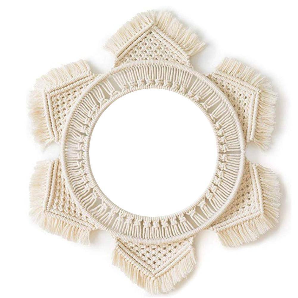 Miroir mural rond en tissu beige hexagonal Bohemian - vue 4 sur 6