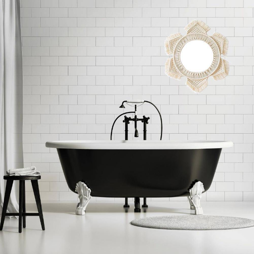 Miroir mural rond en tissu beige hexagonal Bohemian - vue 3 sur 6