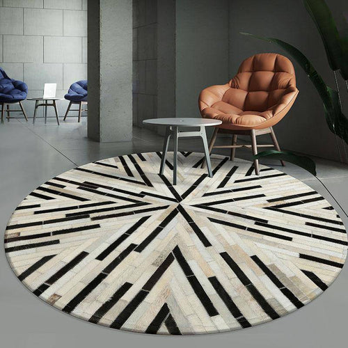 Moderna alfombra redonda con formas geométricas en blanco y negro Skin