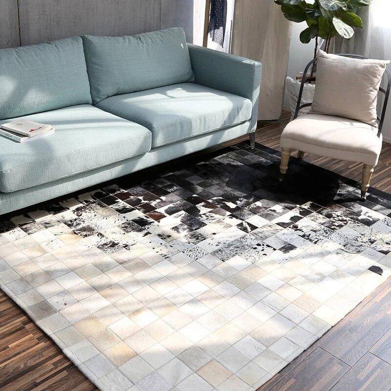 Tapis rectangle moderne avec carrés noirs et blancs