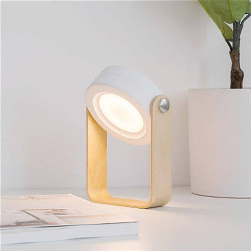 Lámpara LED regulable de sobremesa y de cabecera con soporte de madera
