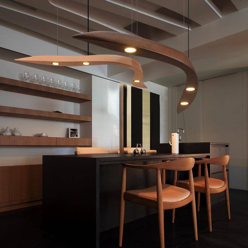 Lustre design branches arrondies en bois et LED Villa