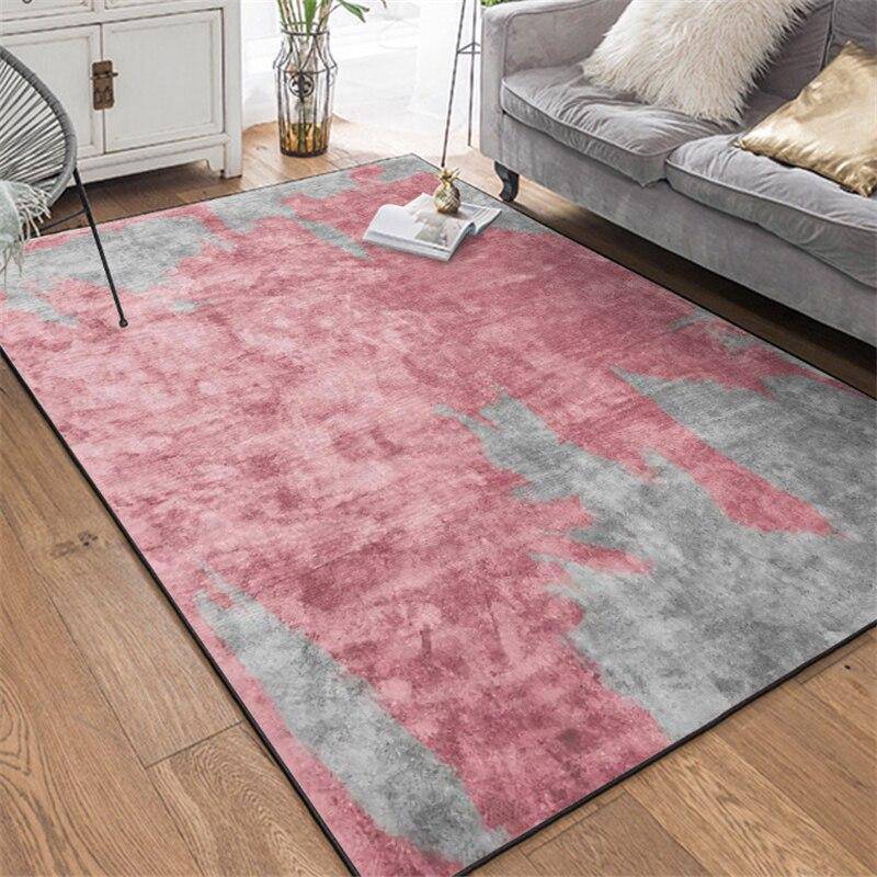 Alfombra rectangular bicolor gris y rosa Sweet