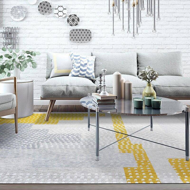 Tapis rectangle moderne gris et jaune style géométrique Soft B